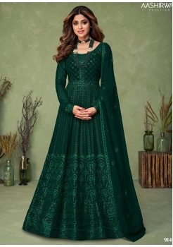Dark Green Georgette  Readymade Anarkali/Gown 